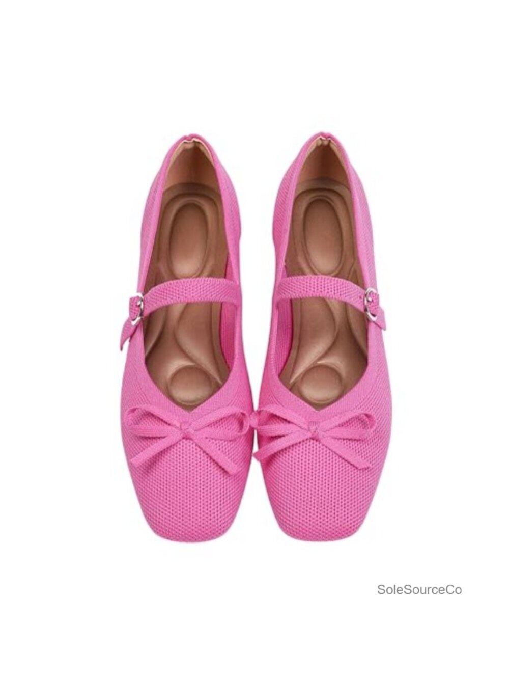 Women's Knit Ballet Flats Square Toe Adjustable Ankle Strap Washable